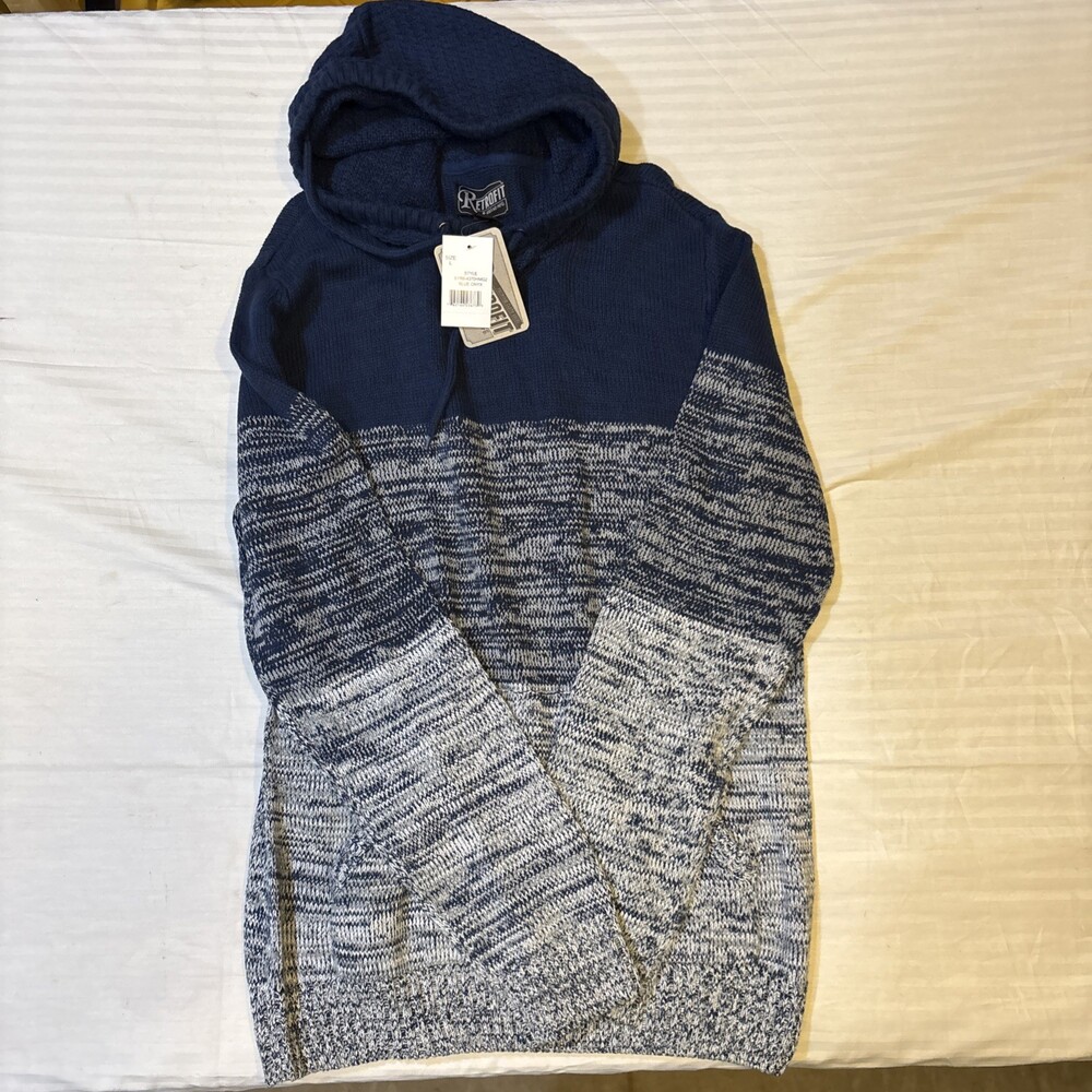 RetroFit Brand Knit Hoodie Sweater Women’s Large Blue Onyx Pullover NWT.